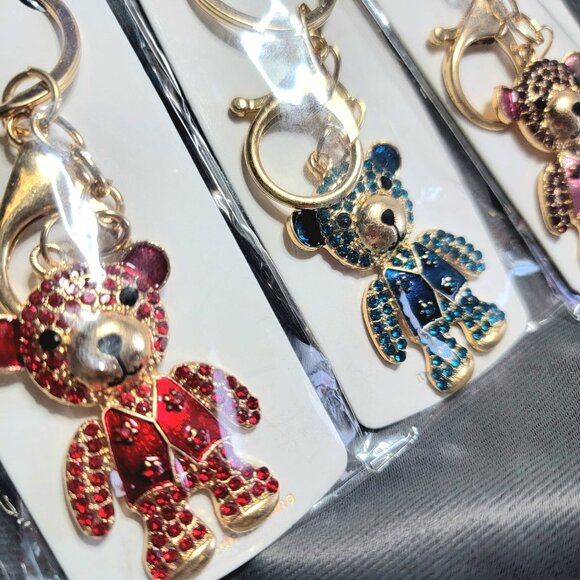 3 Mint Sparkling Rhinestone Teddy Bear Bag/Keychain Charms ~ NWOT - Picture 3 of 3
